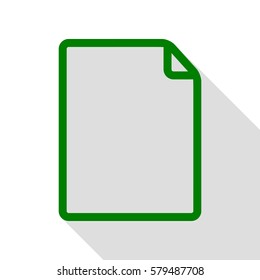 Vertical document sign illustration. Green icon with flat style shadow path.