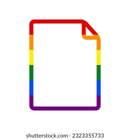 Vertical document sign illustration. Rainbow gay LGBT rights colored Icon at white Background. Illustration.
