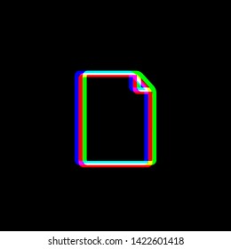 Vertical document sign illustration. Red, green and blue unfocused contour icon at black background. Illustration.