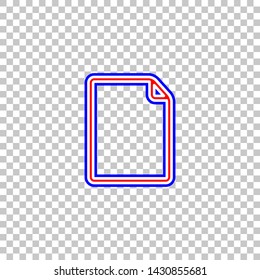 Vertical document sign illustration. Red, white and contour icon at transparent background. Illustration.