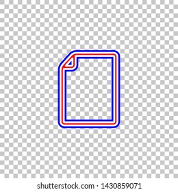 Vertical document sign illustration. Red, white and contour icon at transparent background. Illustration.