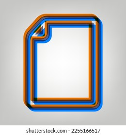 Vertical document sign illustration. Stroked Icon in orange, azure and old lavender Colors at gray Background. Illustration.