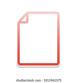 Vertical document sign illustration. Vector. Reddish icon with white and gray shadow on white background. Isolated.