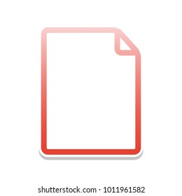 Vertical document sign illustration. Vector. Reddish icon with white and gray shadow on white background. Isolated.