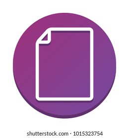 Vertical document sign illustration. Vector. White icon with flat shadow on purpureus circle at white background. Isolated.