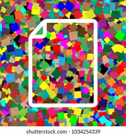 Vertical document sign illustration. Vector. White icon on colorful background with seamless pattern from squares.