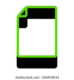 Vertical document sign illustration. Vector. Green 3d icon with black side on white background. Isolated.