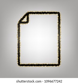Vertical document sign illustration. Vector. Blackish icon with golden stars at grayish background.