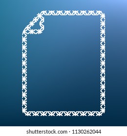 Vertical document sign illustration. Vector. White textured icon at lapis lazuli gradient background.