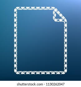 Vertical document sign illustration. Vector. White textured icon at lapis lazuli gradient background.