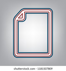 Vertical document sign illustration. Vector. Dark red, transparent and midnight green stroke of white icon at grayish background.