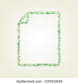 Vertical document sign illustration. Vector. Green hexagon rastered icon and noised opacity and size at light green background with central light.