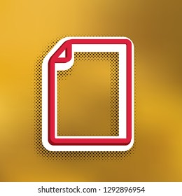 Vertical document sign illustration. Vector. Magenta icon with darker shadow, white sticker and black popart shadow on golden background.