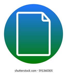Vertical document sign illustration. Vector. White icon in bluish circle on white background. Isolated.