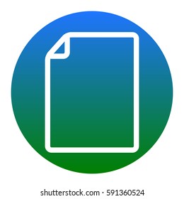 Vertical document sign illustration. Vector. White icon in bluish circle on white background. Isolated.