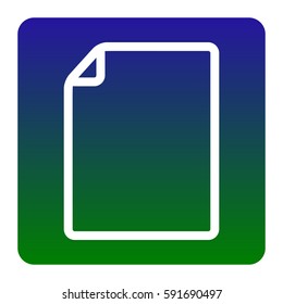 Vertical document sign illustration. Vector. White icon at green-blue gradient square with rounded corners on white background. Isolated.