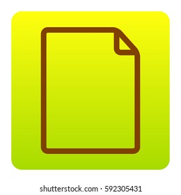 Vertical document sign illustration. Vector. Brown icon at green-yellow gradient square with rounded corners on white background. Isolated.