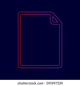Vertical document sign illustration. Vector. Line icon with gradient from red to violet colors on dark blue background.