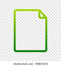 Vertical document sign illustration. Vector. Green gradient icon on transparent background.