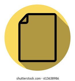 Vertical document sign illustration. Vector. Flat black icon with flat shadow on royal yellow circle with white background. Isolated.