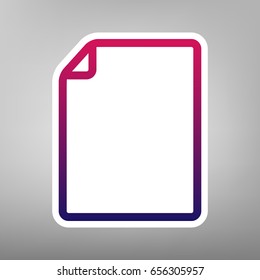 Vertical document sign illustration. Vector. Purple gradient icon on white paper at gray background.