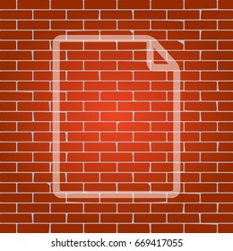 Vertical document sign illustration. Vector. Whitish icon on brick wall as background.