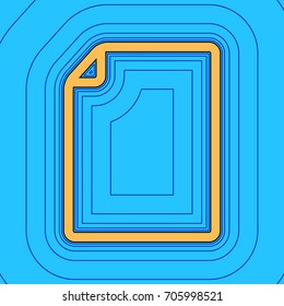 Vertical document sign illustration. Vector. Sand color icon with black contour and equidistant blue contours like field at sky blue background. Like waves on map - island in ocean or sea.