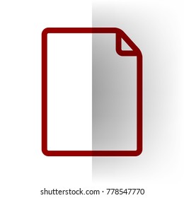 Vertical document sign illustration. Vector. Bordo icon on white bending paper background.