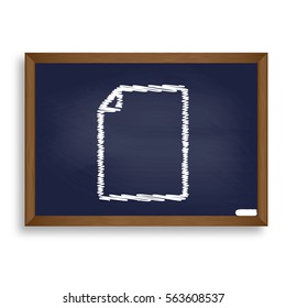 Vertical document sign illustration. White chalk icon on blue school board with shadow as background. Isolated.