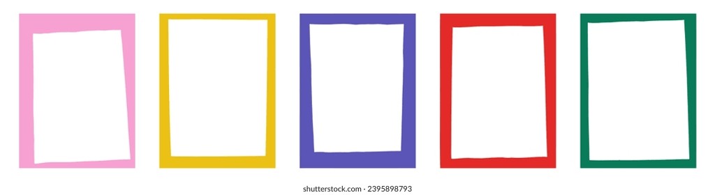 Vertical doodle frames set colorful vector illustration isolated on transparent background. Modern irregular hand drawn rectangular blank borders, childish elements for card, invitation, photo