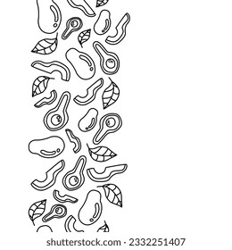vertical doodle line avocado fruit with leaf concept seamless pattern on white background. vector abstract illustration.