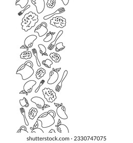 vertical doodle line mango sticky rice concept seamless pattern on white background. vector abstract illustration.