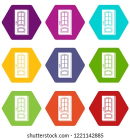 Vertical door icons 9 set coloful isolated on white for web
