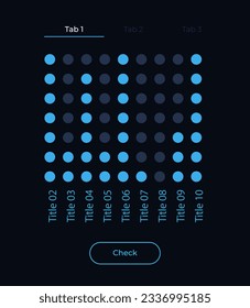 Vertical dot chart UI element template. Editable isolated vector dashboard component. Flat user interface. Visual data presentation. Web design widget for mobile application with dark theme