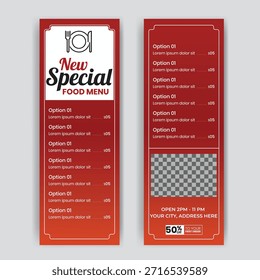 Banner do menu de comida do restaurante do lado duplo vertical.