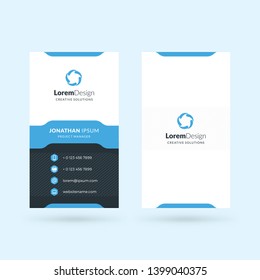 Vertical double-sided black and blue modern business card template. Vector illustration. Stationery design