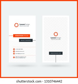 Vertical double-sided black and red modern business card template. Vector illustration. Stationery design