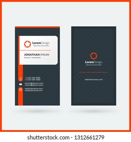 Vertical double-sided black and red modern business card template. Vector illustration. Stationery design
