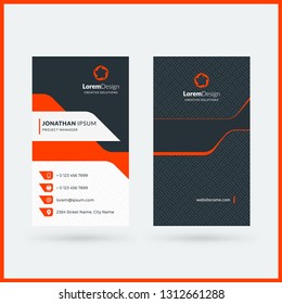 Vertical double-sided black and red modern business card template. Vector illustration. Stationery design