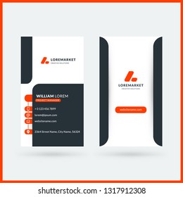 Vertical double-sided black and red modern business card template. Vector illustration. Stationery design