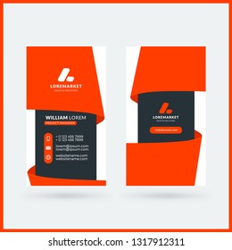 Vertical double-sided black and red modern business card template. Vector illustration. Stationery design