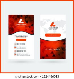 Vertical double-sided black and red modern business card template. Vector illustration. Stationery design