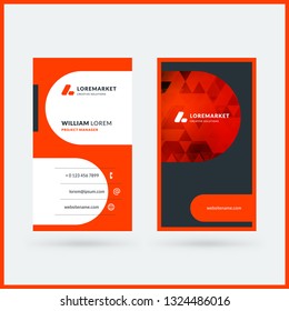 Vertical double-sided black and red modern business card template. Vector illustration. Stationery design