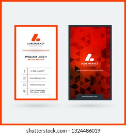 Vertical double-sided black and red modern business card template. Vector illustration. Stationery design