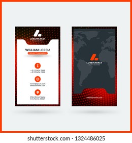 Vertical double-sided black and red modern business card template. Vector illustration. Stationery design