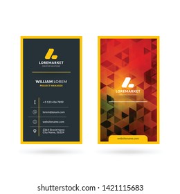 Vertical double-sided black and red modern business card template. Vector illustration. Stationery design