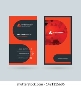 Vertical double-sided black and red modern business card template. Vector illustration. Stationery design