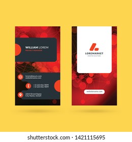 Vertical double-sided black and red modern business card template. Vector illustration. Stationery design