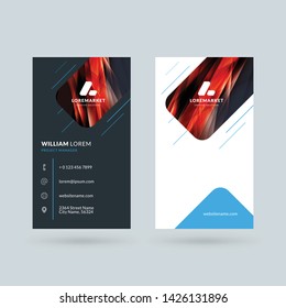 Vertical double-sided black and red modern business card template. Vector illustration. Stationery design