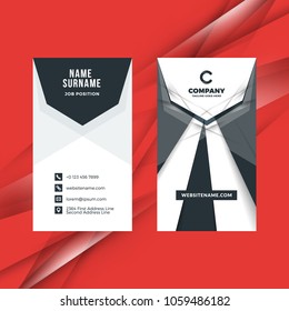Vertical double-sided black and white business card template. Vector illustration. Stationery design